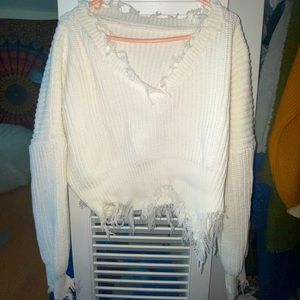 Distressed Off-the-Shoulder Sweater